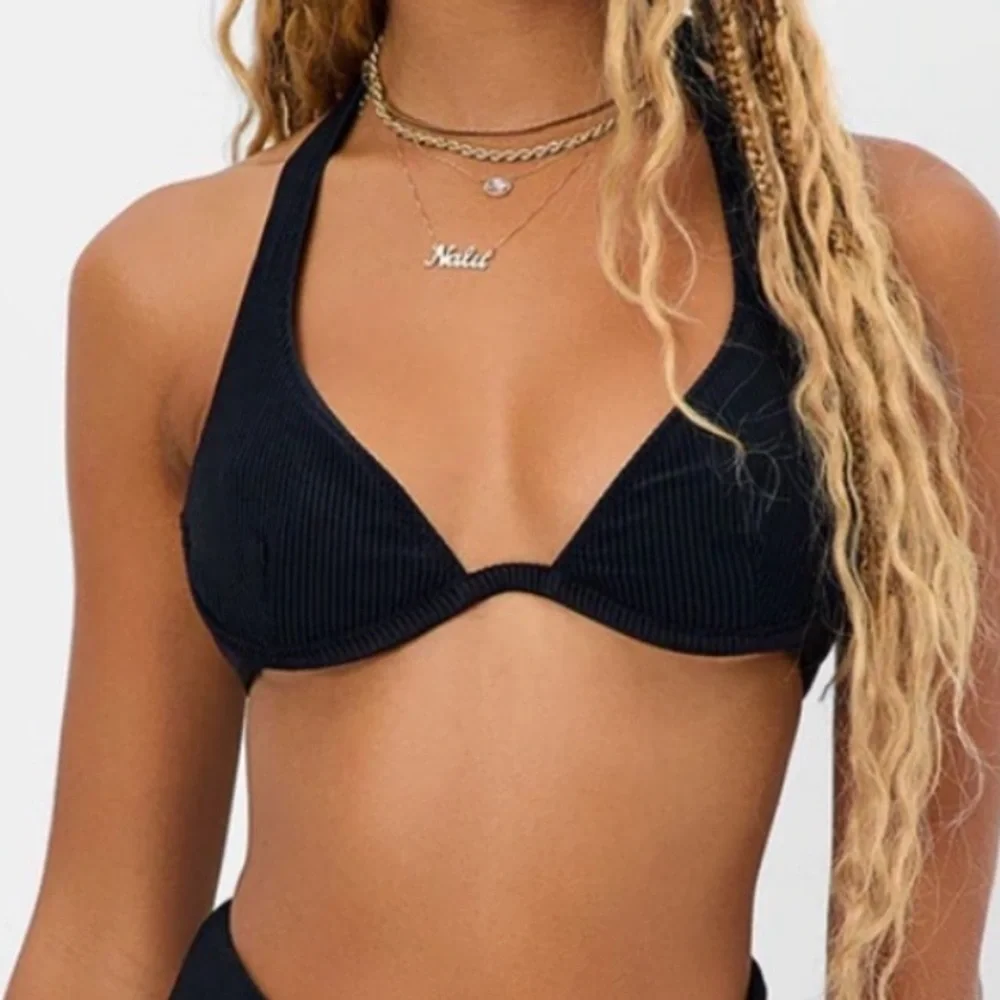 Frankie’s Bikinis Stardust Ribbed Halter Bikini Top S